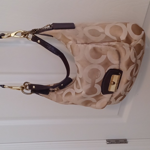 COACH Kristin Op Art Sateen Hobo Bag 19331 - Khaki/Mahogany - Picture 8 of 11